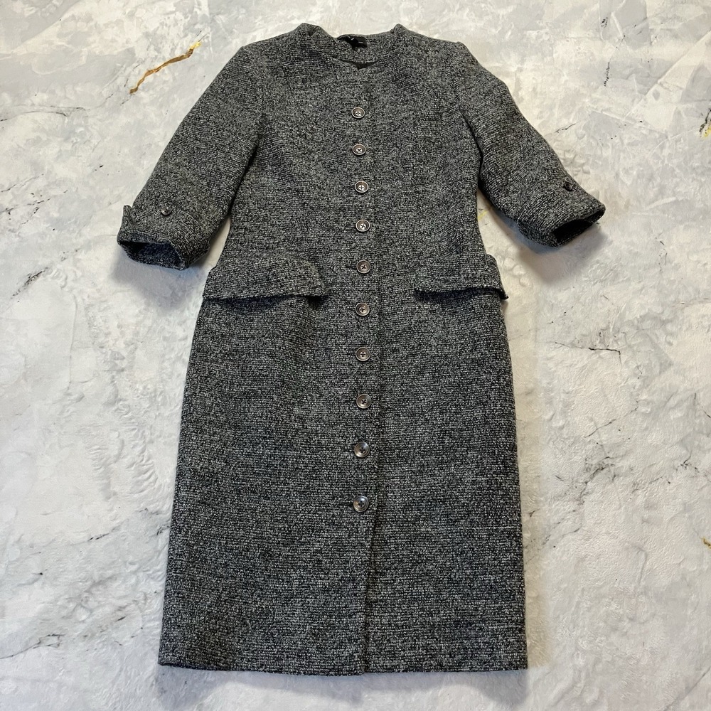 Pino Pizo Collection Coat Womens Sz M Gray Tweed Wool Blend Collarless Trench